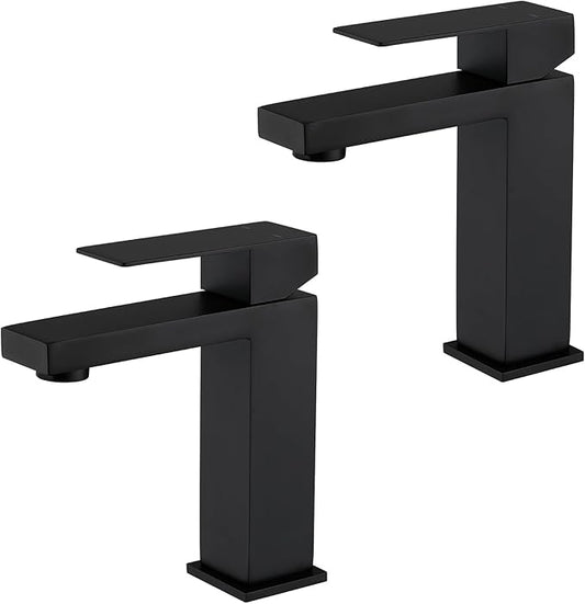 Black Bathroom Sink Faucet One Hole Faucet Single Handle 2 Packs 1 Hole Vanity SUS304 Stainless Steel Faucets for Bathroom Sink Matte Black Bathroom Faucet 2 Pieces, SF3-BK-P2