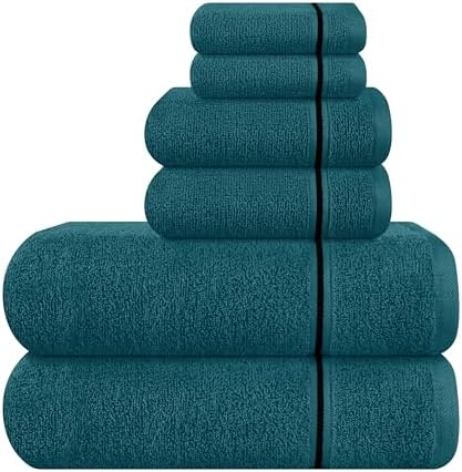 MyOwn Ultra Soft 6 Pack Cotton Towel Set, Contains 2 Bath Towels 28x55 inch, 2 Hand Towels 16x24 inch & 2 Wash Coths 12x12 inch, Ideal Everyday use, Compact & Lightweight - Teal
