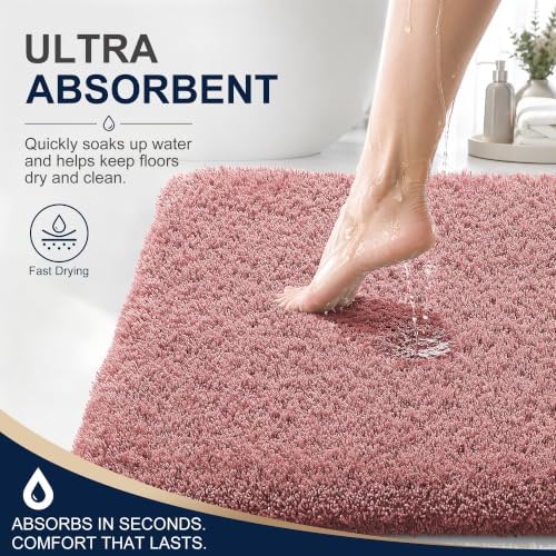 OLANLY Microfiber Bathroom Runner Rugs 59x20, Soft Bath Mat, Deep Rose