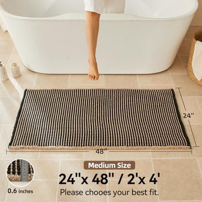 Triohero Waffle Bath Mat, Boho Bathroom Rugs Non Slip, 24x48 Black & Khaki