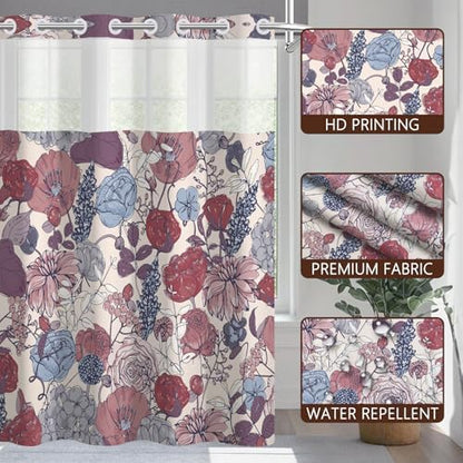 No Hook Shower Curtain with Snap-in Liner 71x74 Inch