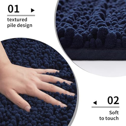 Disolla Navy Blue Bathroom Rug 20x32 Inch - Luxury Chenille Bath Mat, Thick Shaggy Plush Absorbent Rug, Non-Slip Machine Washable Mats for Bathroom Floor & Decor