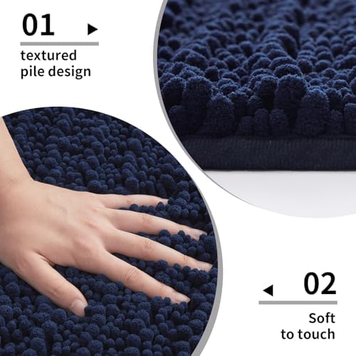 Disolla Small Bath Mat 17x24 Inch - Chenille Navy Blue Bathroom Rug, Extra Soft Absorbent Plush Shaggy Bathmat, Non-Slip Machine Washable Floor Mat for Shower, Tub and Sink
