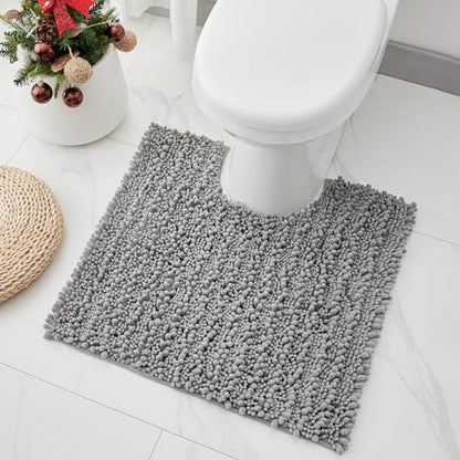 Toilet Rugs U-Shaped Mat 24x24, Contour Bathroom Mat - Ultra Soft & Absorbent Chenille, Quick-Dry, Machine Washable with Non Slip Barrier Backing, Grey