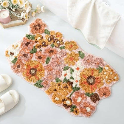 TRUEDAYS Floral Bath Mat, Cute Bath Mat for Bathroom, 32'' x 20'', Orange