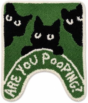 Funny Black Cat Toilet Rug - U-Shaped Toilet Contour Mat with are You Pooping? Design, Absorbent Non Slip Bathroom Mat, Machine Washable Quirky Bathroom Decor for Cat Lovers