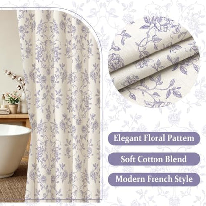 MitoVilla Vintage Farmhouse Purple Floral Poly-Cotton Shower Curtain, 72x72
