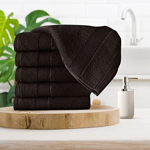 Belizzi Home Ultra Soft 6-Piece Hand Towel Set 16x28-100% Ringspun Cotton - Durable & Highly Absorbent Hand Towels - Ideal for use in Bathroom, Kitchen, Gym, Spa & General Cleaning - Chocolate Brown