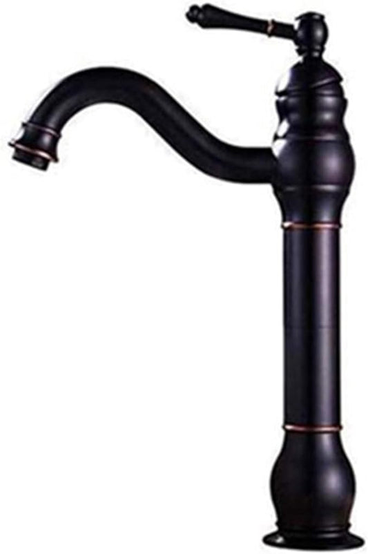 Vintage Bathroom Faucet, 360° Swivel Sink, Cold Hot Mixer Vanity Tap, Single Handle High, Gold(Black)