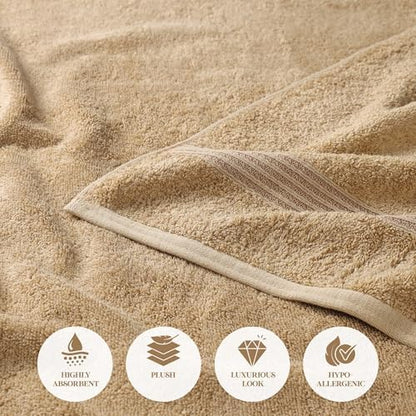 Superior Egyptian Cotton Bath Towel Set, Home Bathroom Towels, Master, Guest Bath, Decor Essentials, Quick Dry, Absorbent, Large Body Towels, Spa, Hotel, Resort, Adult, Kids, Set of 2, Toast