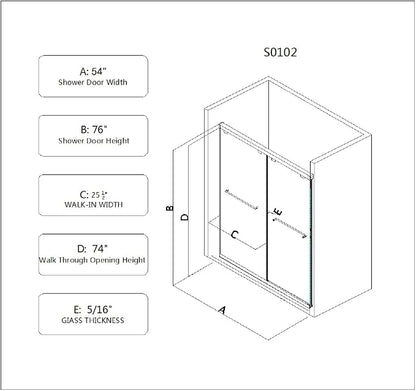 Frameless Shower Door 54"x76"-5/16"(8mm) Tempered Glass Double Sliding Bathroom Door,Matte Black,Adjustable Soft Closing Design for Spa,Bathrooms (SGCC Certified)