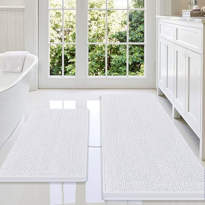 Smiry Chenille Bathroom Rugs Sets 2 Piece (59x20+30x20, White)