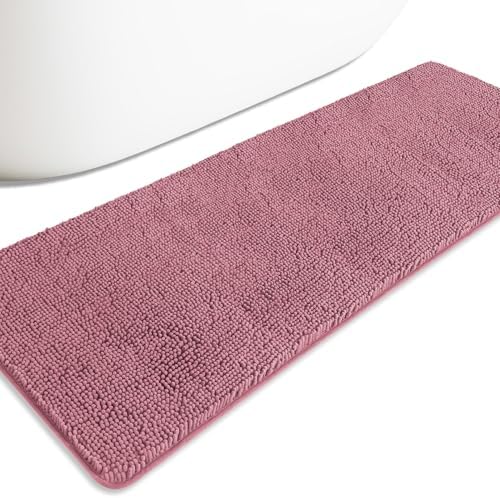 Bathroom Runner Rug 24 x 72 Non Slip – Extra Long Bath Mat | Absorbent and Washable Thick Chenille Runner Rug for Bathroom, Shower, Tub, Sink(Dusty Rose)