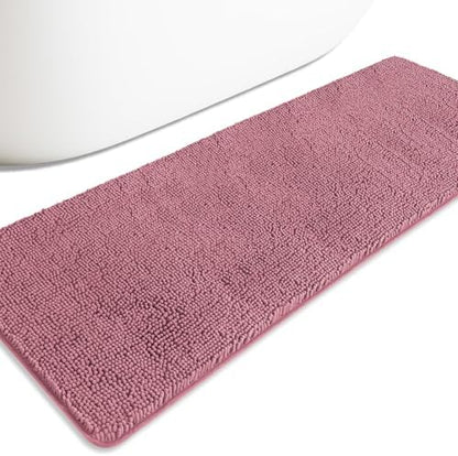 Bathroom Runner Rug 24 x 72 Non Slip – Extra Long Bath Mat | Absorbent and Washable Thick Chenille Runner Rug for Bathroom, Shower, Tub, Sink(Dusty Rose)