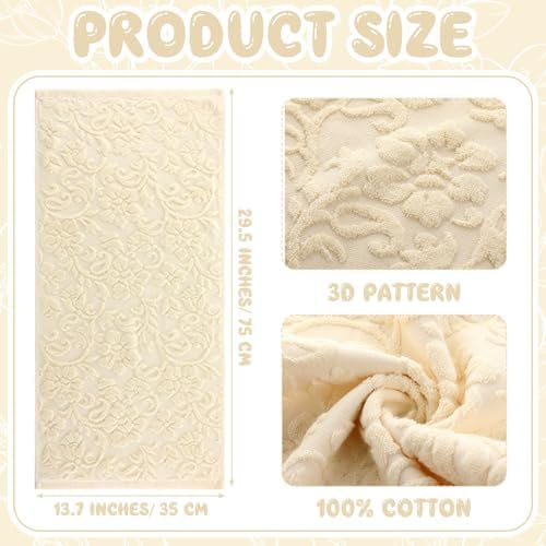 SmoothNovelty 2 Pcs Beige Floral Jacquard Hand Towels for Bathroom