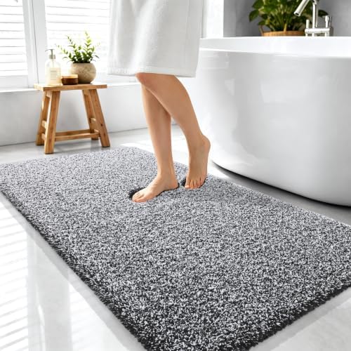 OLANLY Microfiber Bathroom Rugs 44x24, Quick Dry Bath Mat, Black and White