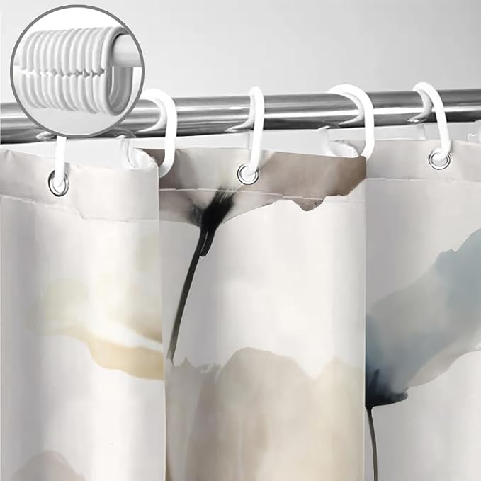 Sanzugh Boho Floral Shower Curtain, Cream Tan Beige Blue Grey White Watercolor Flower Fabric Shower Curtains Set for Bathroom Decoration with Hooks 60 X 72 inch Cute Farmhouse Bath Decor