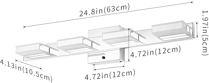 mirrea 24" 4 Light 3CCT LED Chrome Bathroom Vanity Light Fixture | Over Mirror,Bathroom Light Fixture,3000K/4000K/5000K ,Dimmable,Rust-resistant,Moisture-resistant,Acrylic shade