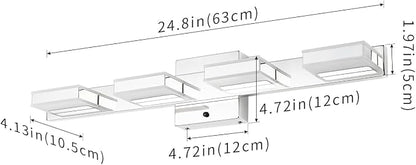 mirrea 24" 4 Light 3CCT LED Chrome Bathroom Vanity Light Fixture | Over Mirror,Bathroom Light Fixture,3000K/4000K/5000K ,Dimmable,Rust-resistant,Moisture-resistant,Acrylic shade