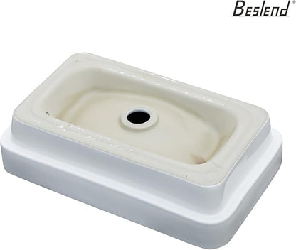 Vessel Sink-Beslend Bathroom Semi Recessed Sinks 19x12 Rectangular White Ceramic Modern Vessel Sinks Bath Wash Sink Bowl Vanity Sink Above Counter Basin