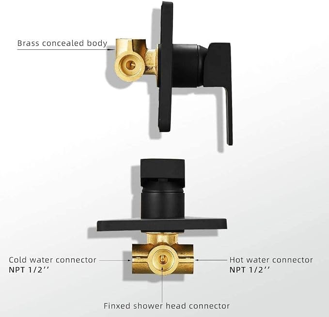 Matte Black Shower Faucet Rain Shower Head Shower Faucets Sets Complete Bathroom Rainfall Shower System, Single Function Shower Trim Kit with Rough-in Valve