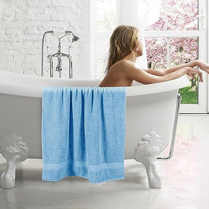 GLAMBURG 700 GSM Premium Cotton 2-Pack Oversized Extra Large Bath Sheet Set - 100% Combed Cotton - 2 Bath Sheets 35x70 - Luxury Hotel & Spa Quality - Durable Ultra Soft Highly Absorbent - Sky Blue