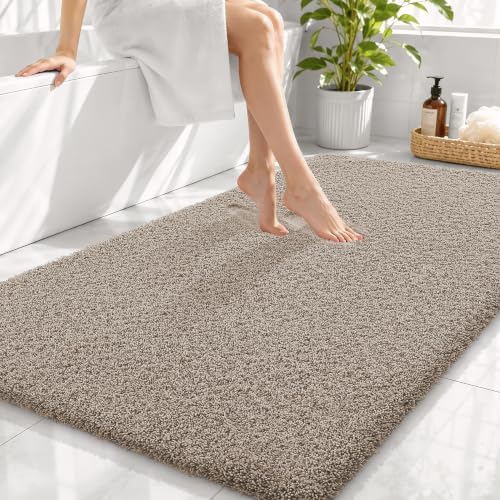 OLANLY Microfiber Large Bathroom Rugs 44x32, Ultra Soft Bath Mat, Greige