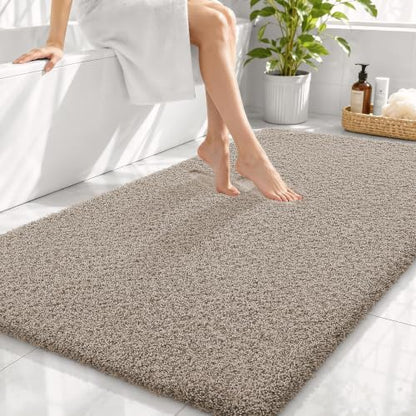 OLANLY Microfiber Large Bathroom Rugs 44x32, Ultra Soft Bath Mat, Greige