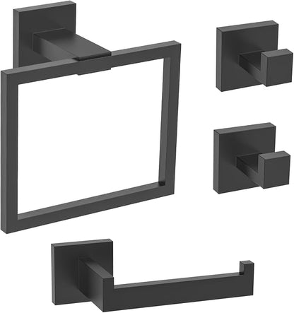 TURS Black 3-Piece Towel Holder Set Towel Ring Toilet Paper Holder Towel Hook, Stainless Steel Bathroom Hardware Set, Wall Mounted.