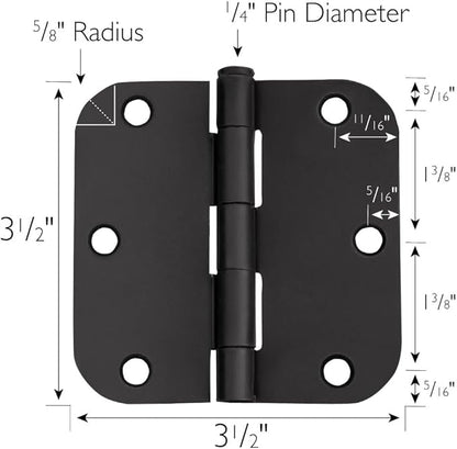 Design House Interior Door Hinges, 3.5 in. x 3.5 in., Rounded, 5/8-in. Radius, Steel, Pre-Lubricated, Door Hardware, Matte Black, 3-Pack, 188904