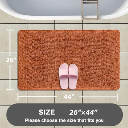 Burnt Orange Bathroom Rugs – Absorbent and Washable Bath Mat, Non-Slip, Thick Soft Chenille Bath Rugs for Bathroom Floor, Shower, Sink - 26" x 44"