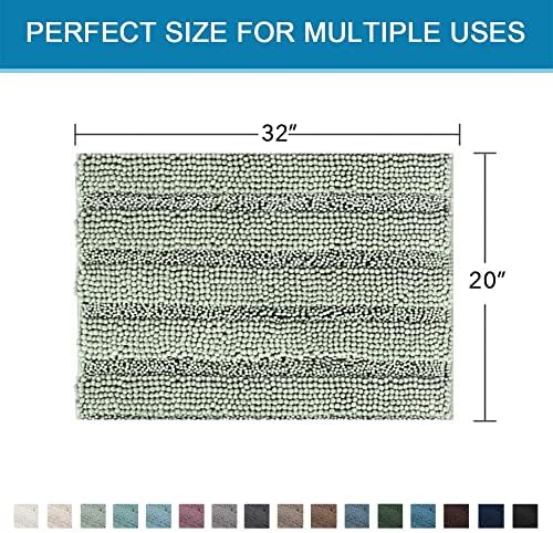H.VERSAILTEX Bath Rugs for Bathroom Non Slip Bath Mats Extra Thick Chenille Striped Rug 20" x 32" Absorbent Non Skid Fluffy Soft Shaggy Washable Dry Fast Plush Mat for Indoor, Bath Room, Tub - Sage