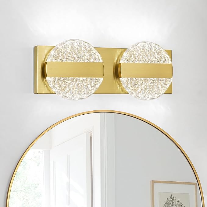 Luxury Brushed Gold Bathroom Vanity Light with High CRI 90+ LED for True Colors, 10W 6000K Cool White Modern Bathroom Lights Fixture Over Mirror for Makeup & Shaving