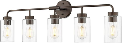 zeyu Oil Rubbed Bronze 36.9-Inch 5-Light Bathroom Wall Light, ZS62B-5W ORB | Oil Rubbed Bronze Vanity Wall Light, 36.9-Inch 5-Light Design, Clear Glass Shades, Hardwired, Up/Down Mount, ETL Listed
