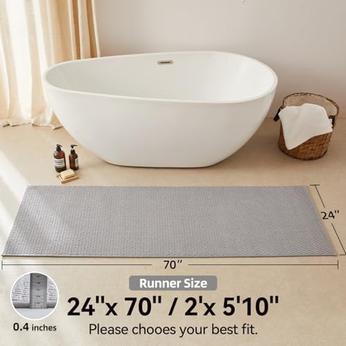Triohero Bathroom Runner Rugs, Long Bath Mat Runner Washable Thin Quick Dry Low Pile Bathroom Runner Rugs Non Slip, Light Grey 24"x70"