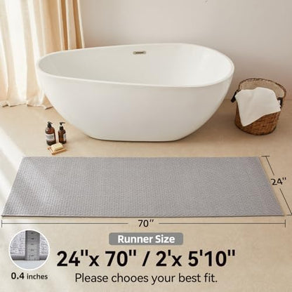 Triohero Bathroom Runner Rugs, Long Bath Mat Runner Washable Thin Quick Dry Low Pile Bathroom Runner Rugs Non Slip, Light Grey 24"x70"