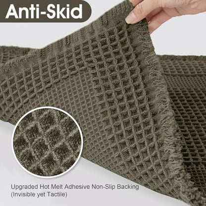 Upgraded Waffle Bath Mat, 36"x24" Greyish Green-Looped, Super Absorbent Non-Slip Quick Dry Bathroom Rugs with Tassels, Machine Washable Ultra Soft Boho Bath Rugs, Toilet Mats Boho Farmhouse Decor