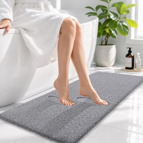 OLANLY Microfiber Bathroom Runner Rugs 47x17, Soft Absorbent Bath Mat, Grey