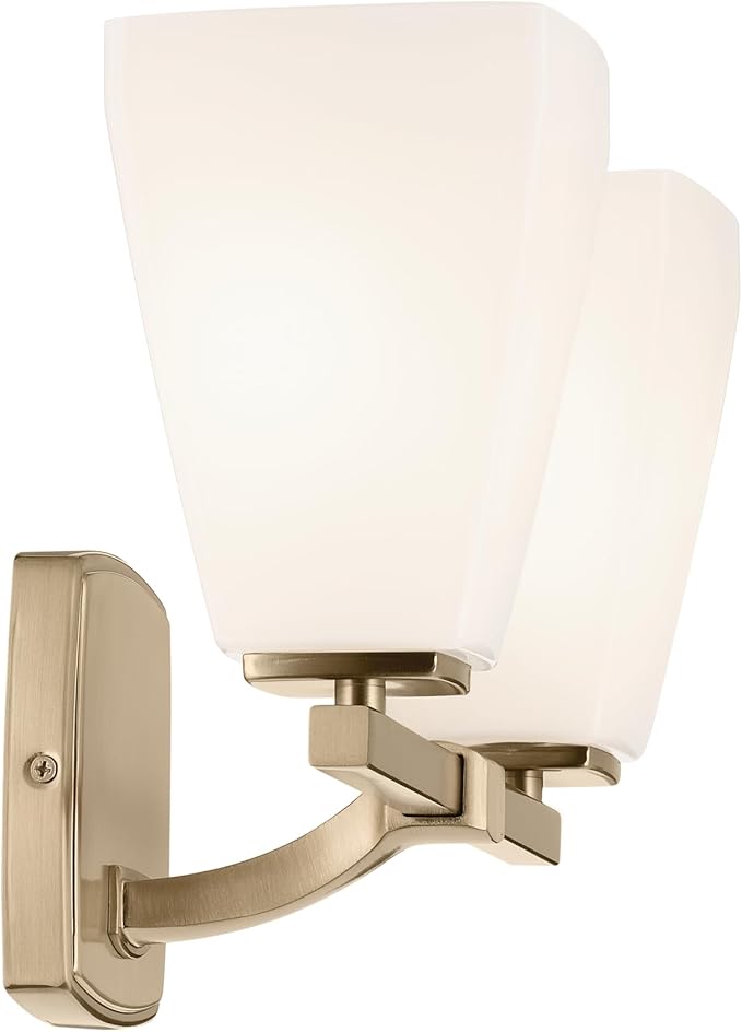 Kichler Marant 14.25" 2-Light Vanity Light with Opal Glass in Champagne Bronze, for Bathroom, Powder Room, Over a Mirror, (14.25" W x 9.5" H), 55215CPZ