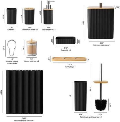 Black Bathroom Set Shower Curtain Set Complete with Trash Can-22PCS