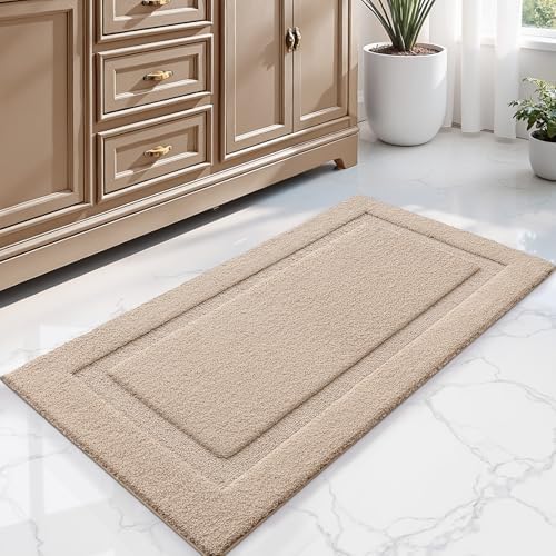 LUMI Large Bathroom Rugs Soft Absorbent, Non Slip Bath Mat 24x43, Beige