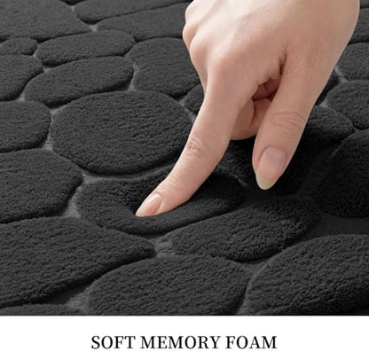 YIHOUSE Bathroom Mat Rug, Memory Foam Bath Mat, Non-Slip Bathroom Floor Mats, Cobblestone Bath Mats Absorbent Bath Rugs Washable Quick Dry (17x24,Black)