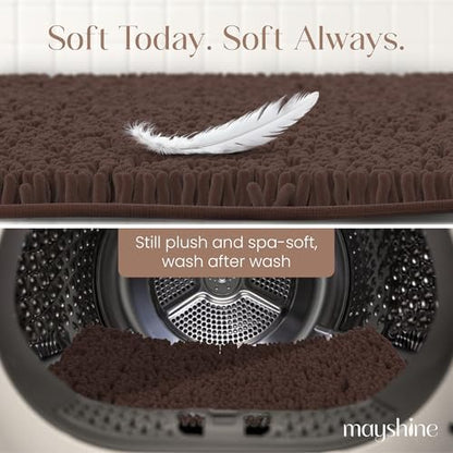 MAYSHINE Plush Shaggy Chenille Bath Mat | Extra Soft, Super Absorbent, Non-Slip Bathroom Rug | Fluffy Microfiber, Area Rug Sets for Bathroom Floor, Kitchen, Living Room | 59"x31" | Brown
