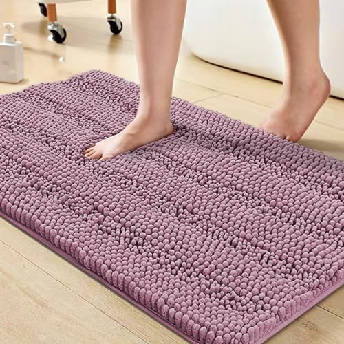 Turquoize Bathroom Rug 20"x32", Absorbent Chenille Bath Rug, Mauve/Rose