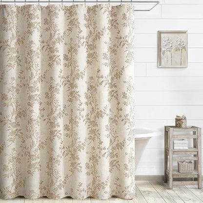Beige Floral Shower Curtain,Vintage Linen Cottagecore Shower Curtains for Bathroom, 72" W x 72" L