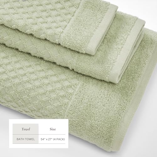 Great Bay Home Bath Towels - 100% Cotton 4 Pack 54x27 Bath Towel Set - Absorbent, Durable, Quick-Dry Towels for Bathroom (Pale Green)