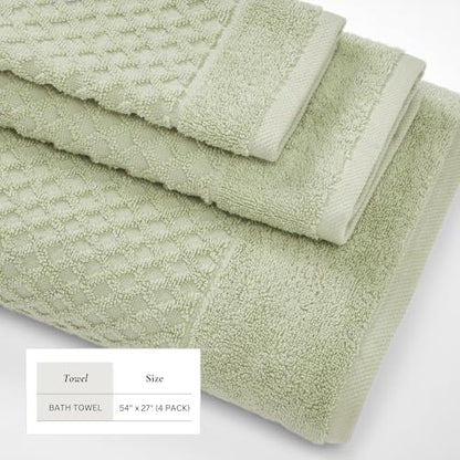 Great Bay Home Bath Towels - 100% Cotton 4 Pack 54x27 Bath Towel Set - Absorbent, Durable, Quick-Dry Towels for Bathroom (Pale Green)