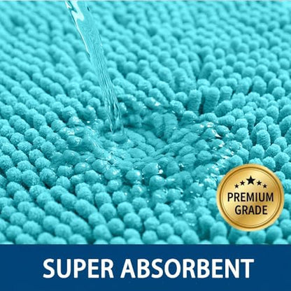 Bathroom Rugs Sets 2 Piece,Super Absorbent Chenille Bath Mats and U-Shaped Toilet Rug,Strong PVC Non Slip Backing,Microfiber Washable Dry Quickly Bath Mats for Bathroom(20"x32"+20"x20"U, Light Blue)