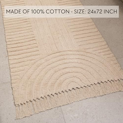 Beautiful 2x6 ft Boho Runner Rug with Tassels - Soft Cotton for Hallway
