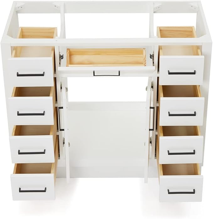 ARIEL Hepburn 42-inch Bathroom Vanity Base Cabinet,Solid Wood, 2 Soft Closing Doors, 9 Dovetail Drawers, White